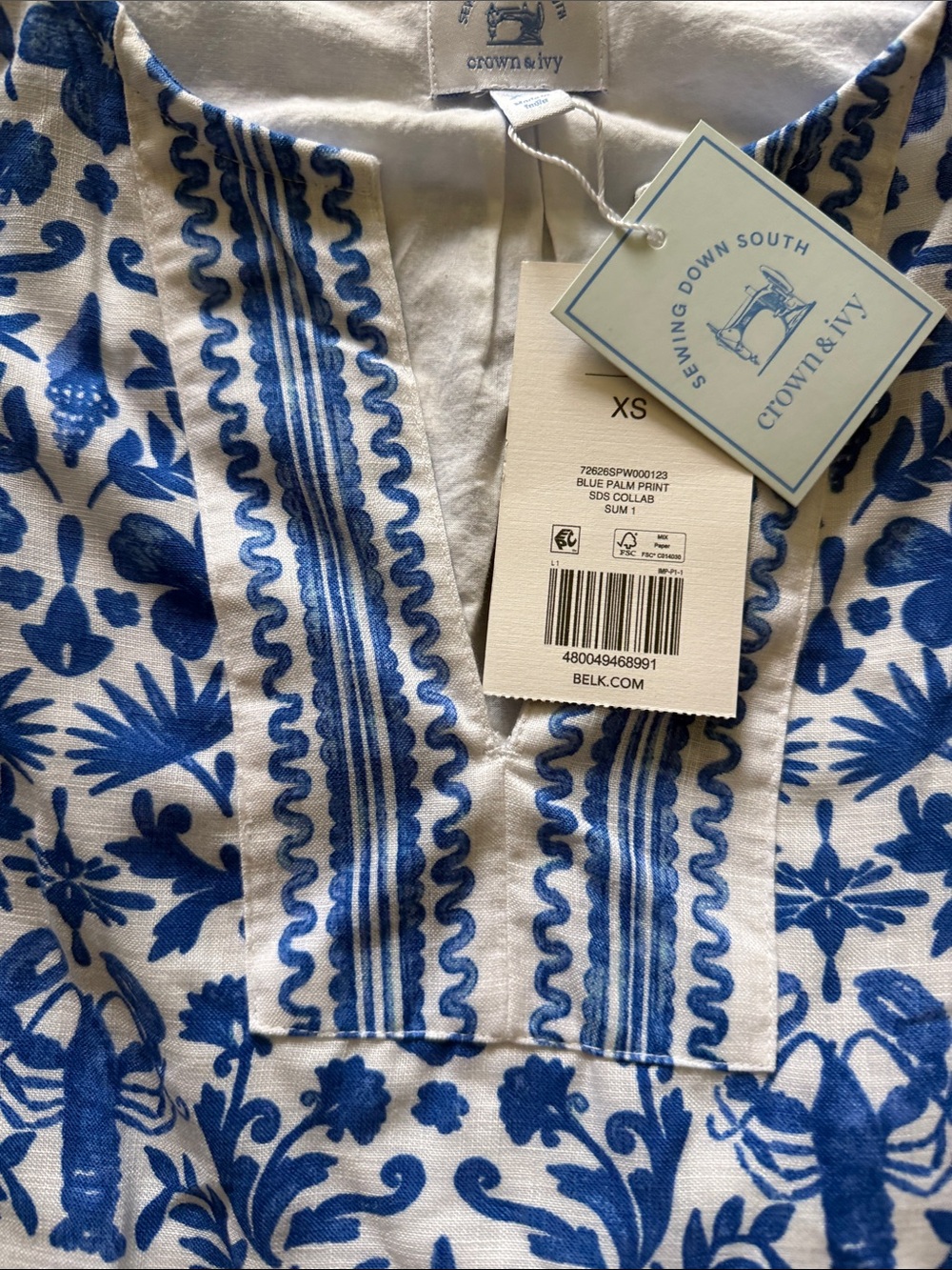 crown & ivy Blue and White Embroidered Tropical Two-Piece Set - Picture 5 of 8